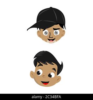 Set of kid`s emotions. Facial expression. Cartoon boy avatar. Vector illustration of cartoon child character Stock Vector